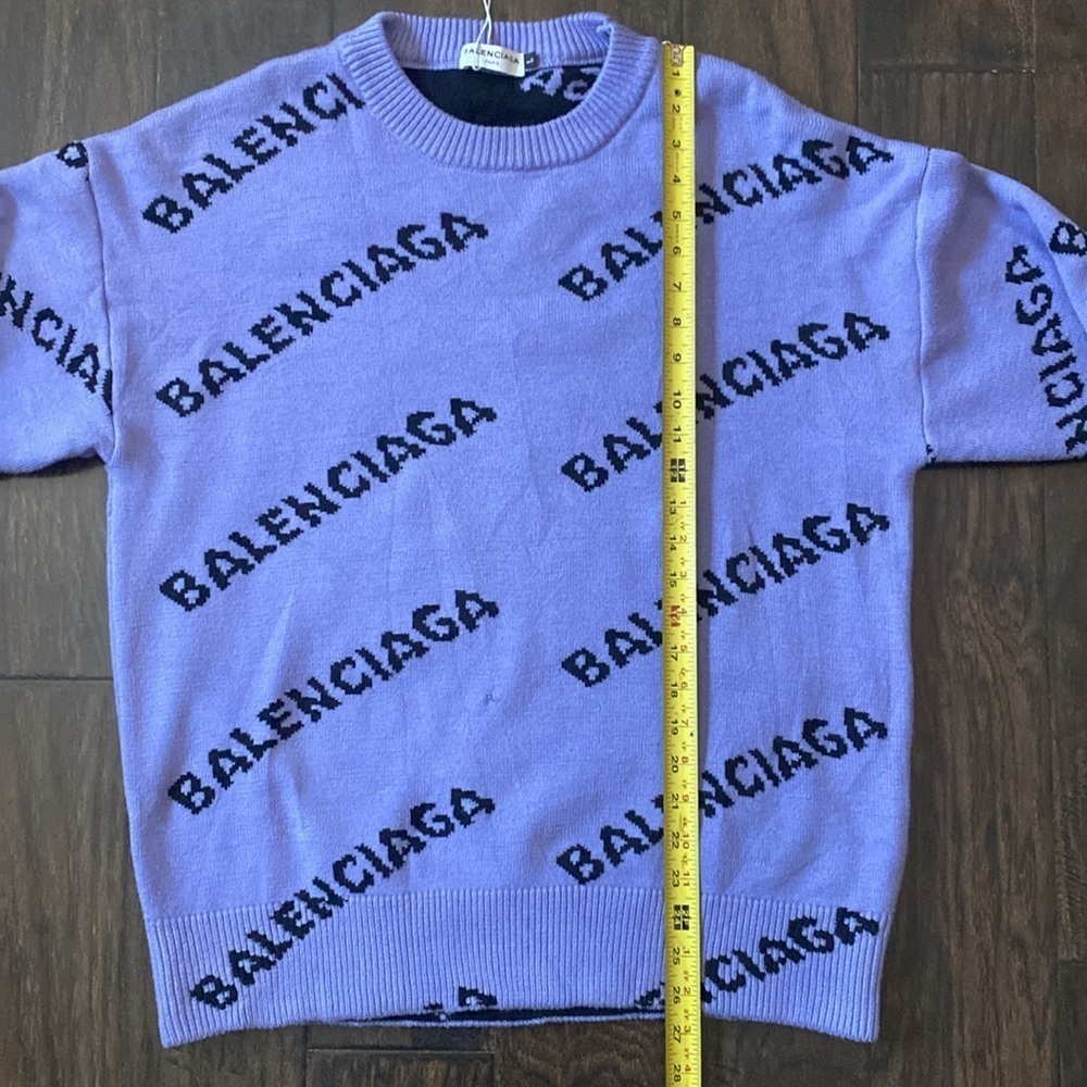 Balenciaga Purple Knit Sweater with Black Allover Logo in Size large - Picture 14 of 15